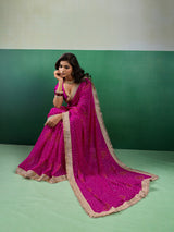 KcPc Stylish Bandhani Pattern Georgette Saree with Embroidery Touch KDN