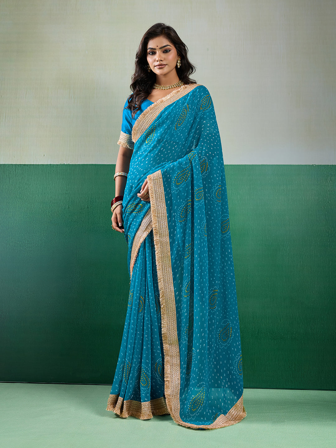 KcPc Premium Georgette Bandhani Saree for Festive Wear KDN