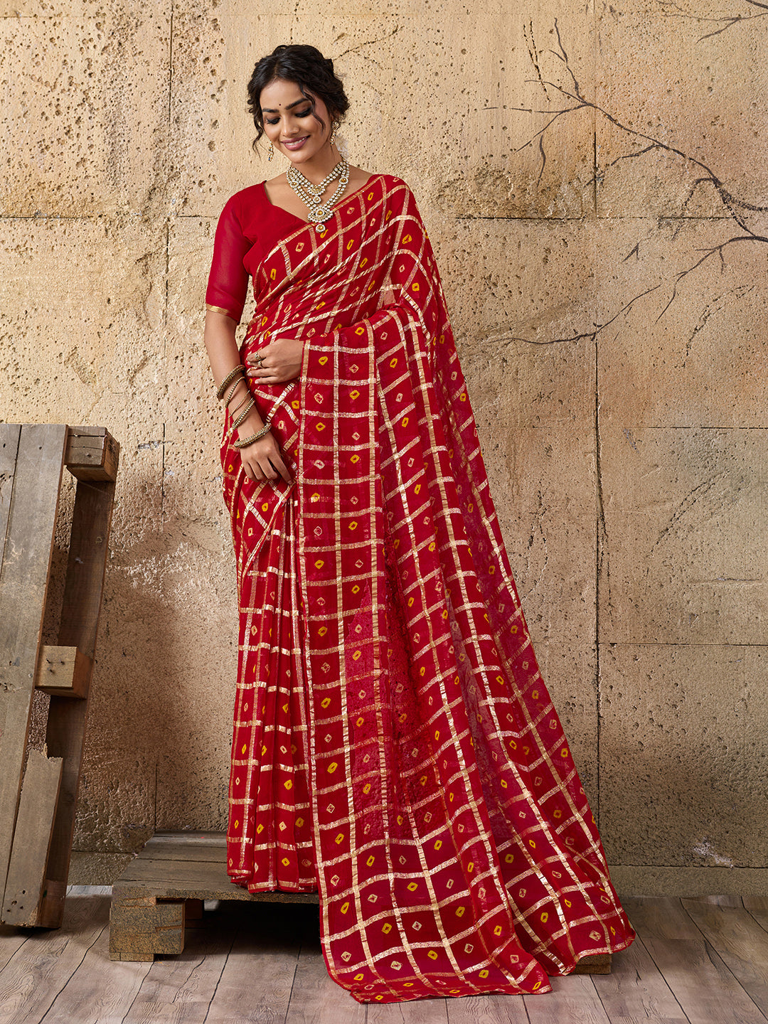 Pure Georgette saree in red colour