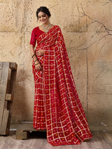 Pure Georgette saree in red colour