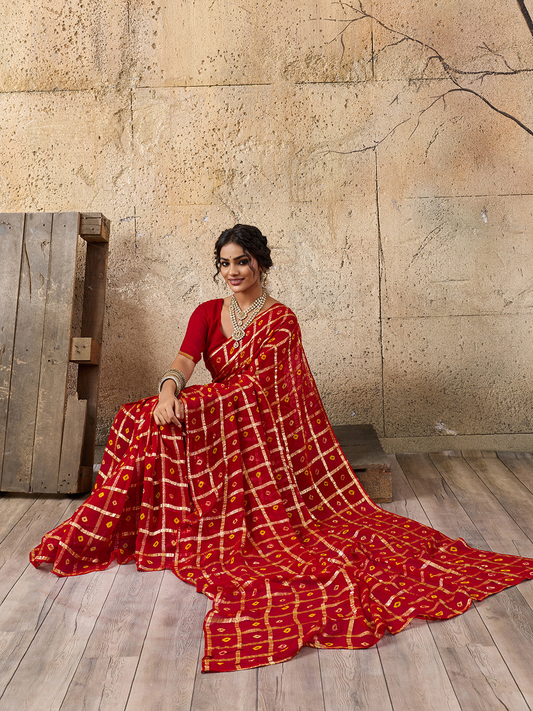 Pure Georgette saree in red colour