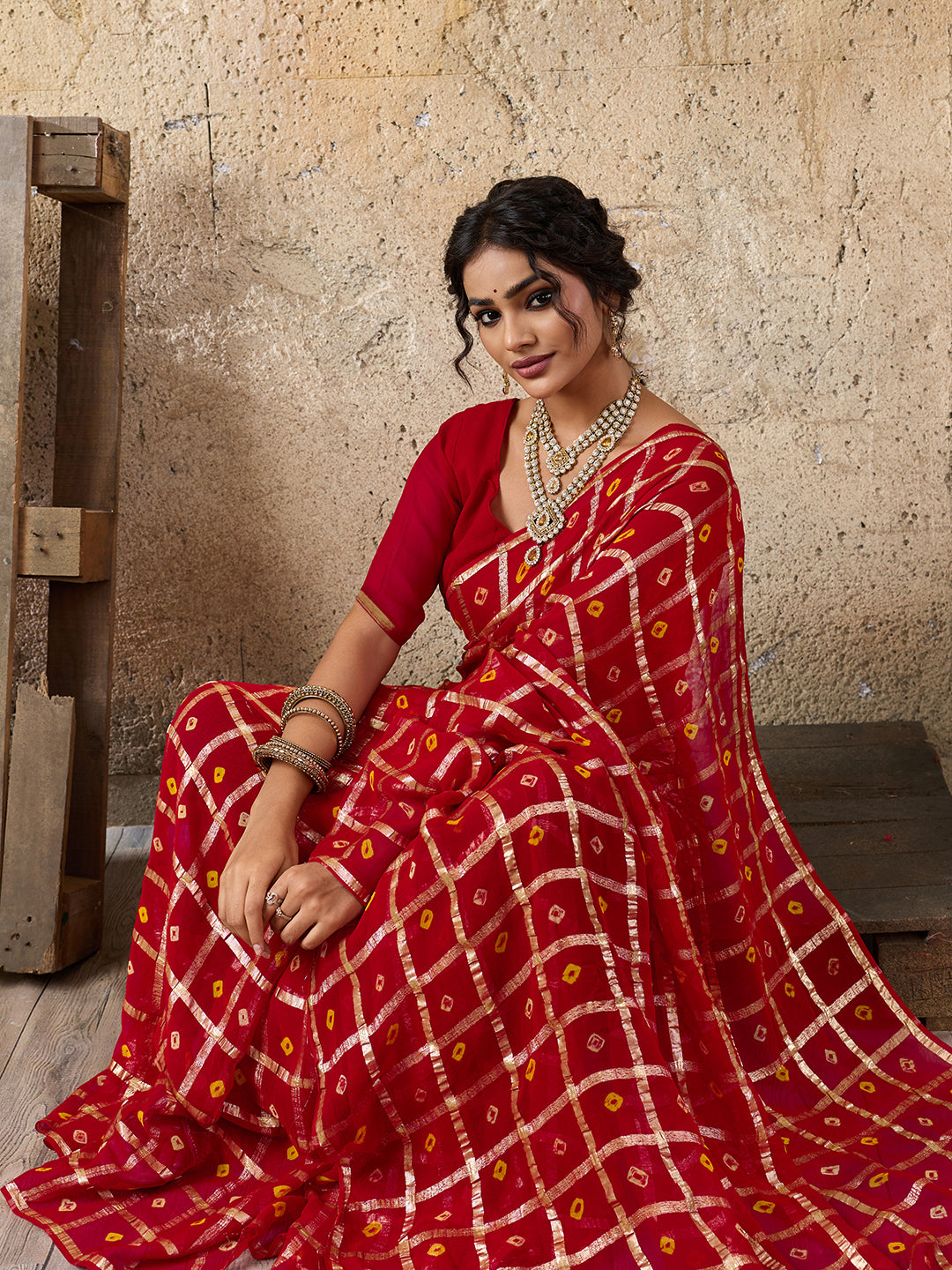 Pure Georgette saree in red colour