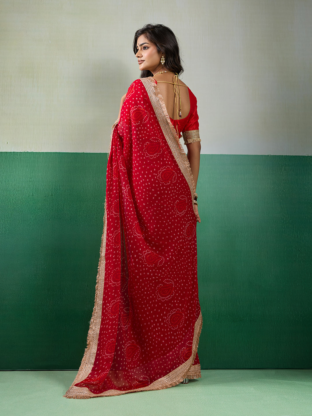 KcPc Beautifully Crafted Bandhani Georgette Saree with Embroidery KDN