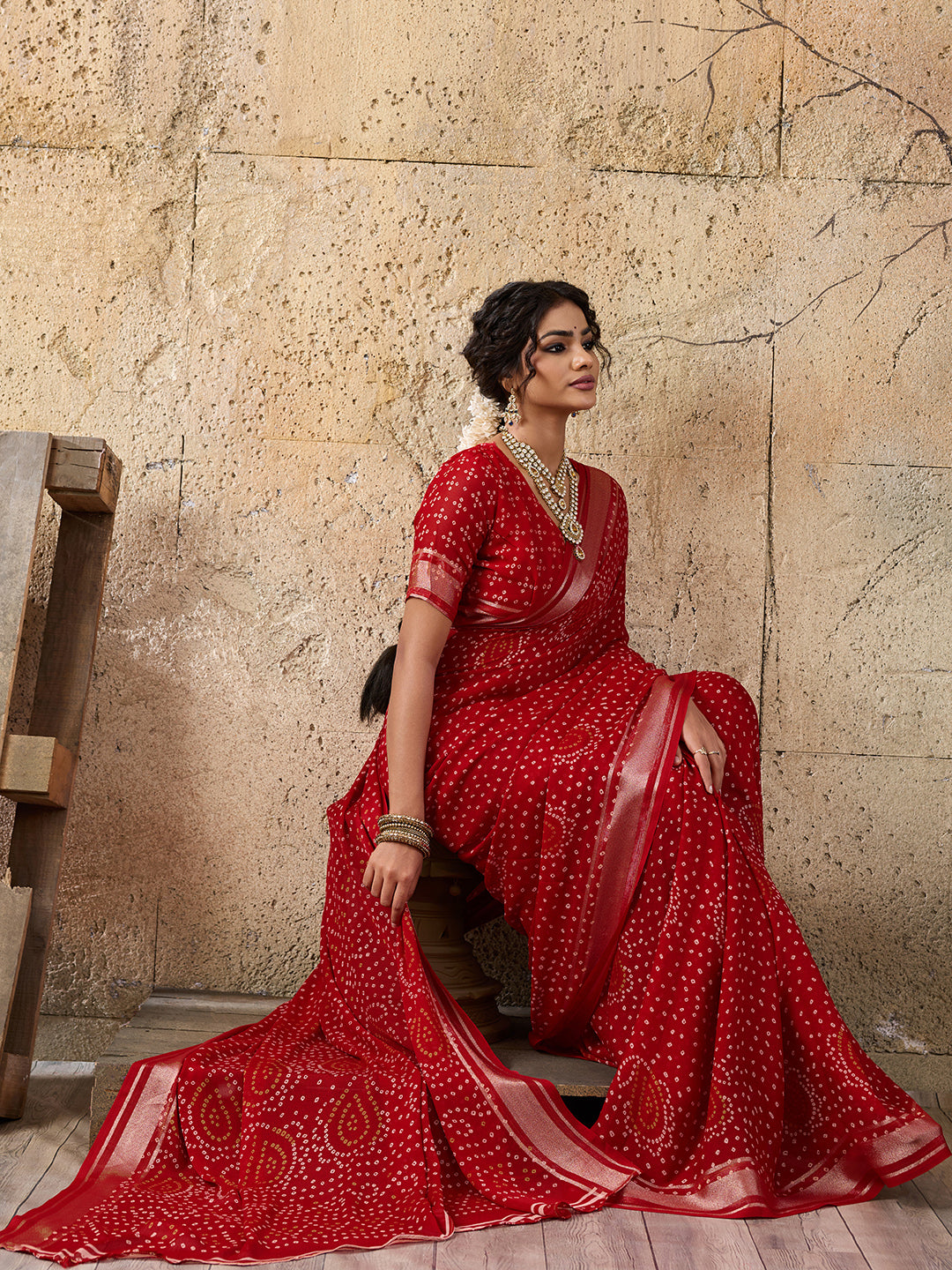 Light Weight Chiffon Bandhani Print Saree