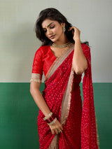 KcPc Beautifully Crafted Bandhani Georgette Saree with Embroidery KDN