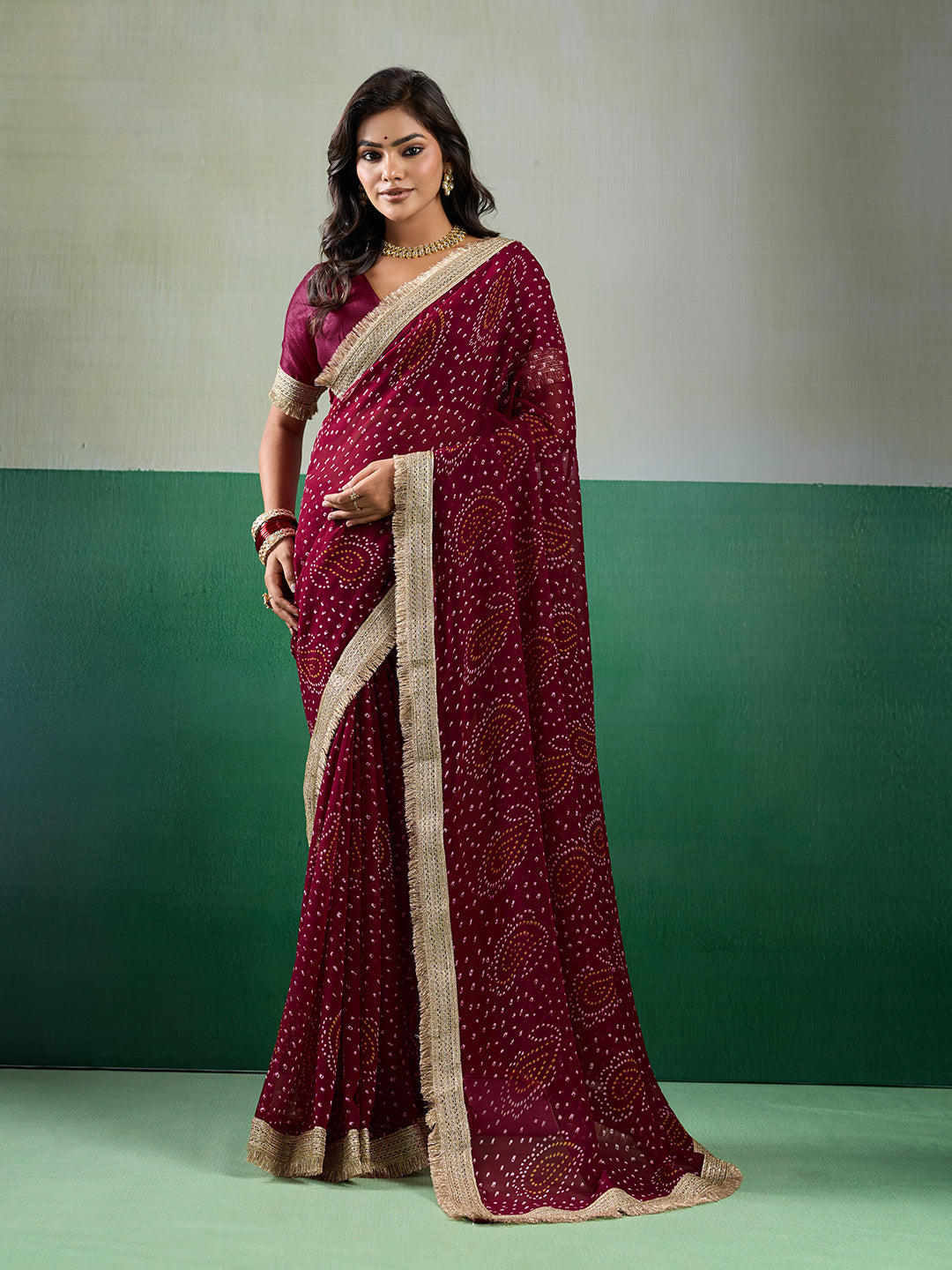 KcPc Festive Special Bandhani Style Georgette Saree KDN