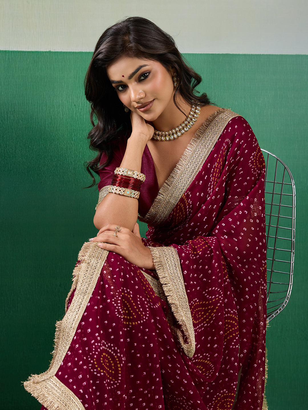 KcPc Festive Special Bandhani Style Georgette Saree KDN