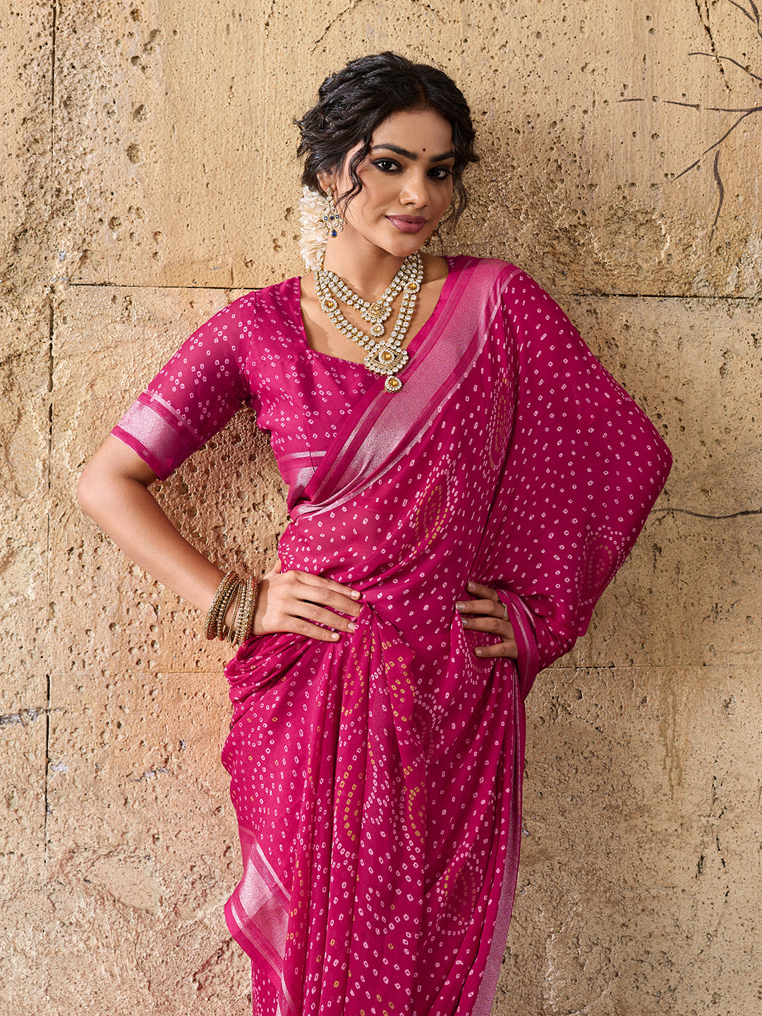 Light Weight Chiffon Bandhani Print Saree