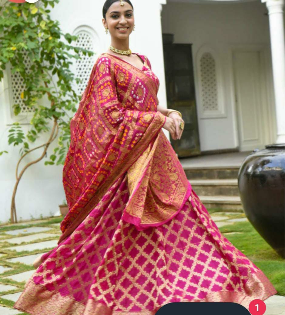 KcPc Beautiful Rajasthani Bandhej Gharchola Lehenga KML KcPc Bandhani