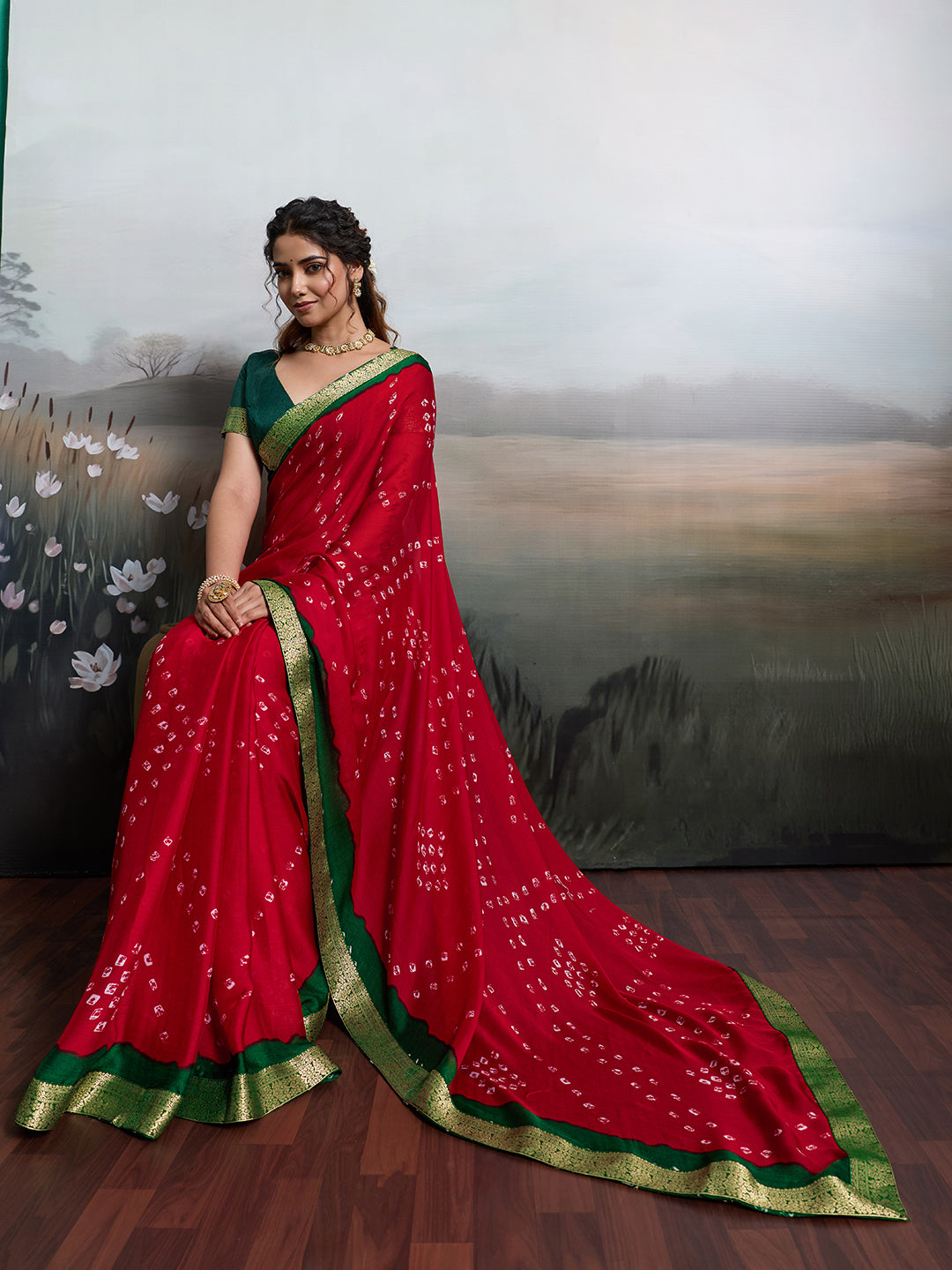 KcPc New Arrival Moos Chiffon Georgette Bandhani Sarees KDM