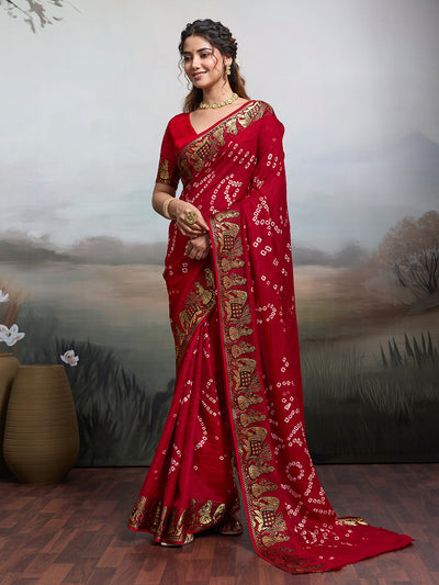 KcPc Handmade Bandhej Bandhani Viscos Silk Saree RBW