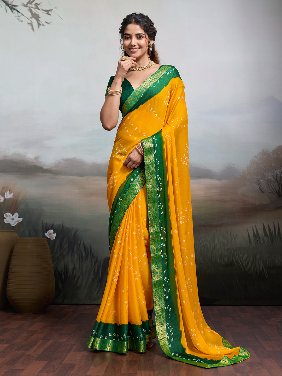 By Bandhani Saree WithCasual Wear