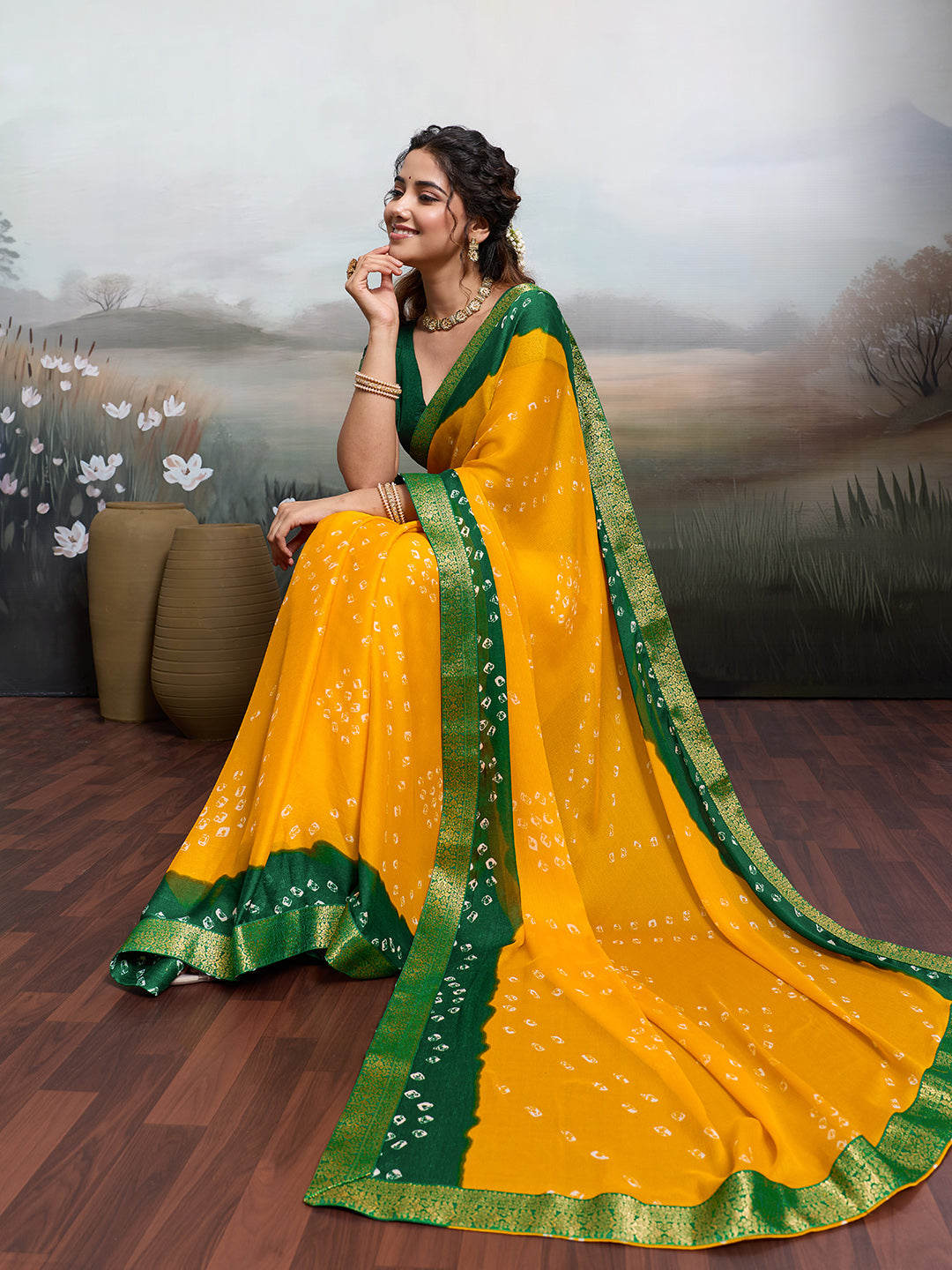 By Bandhani Saree WithCasual Wear