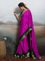 KcPc New Moss Chiffon Georgette Bandhani SareesRani GreenKDM