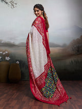 KcPc Pure Georgette Chikankari Work Patola Handprint Saree With BlouseSTR