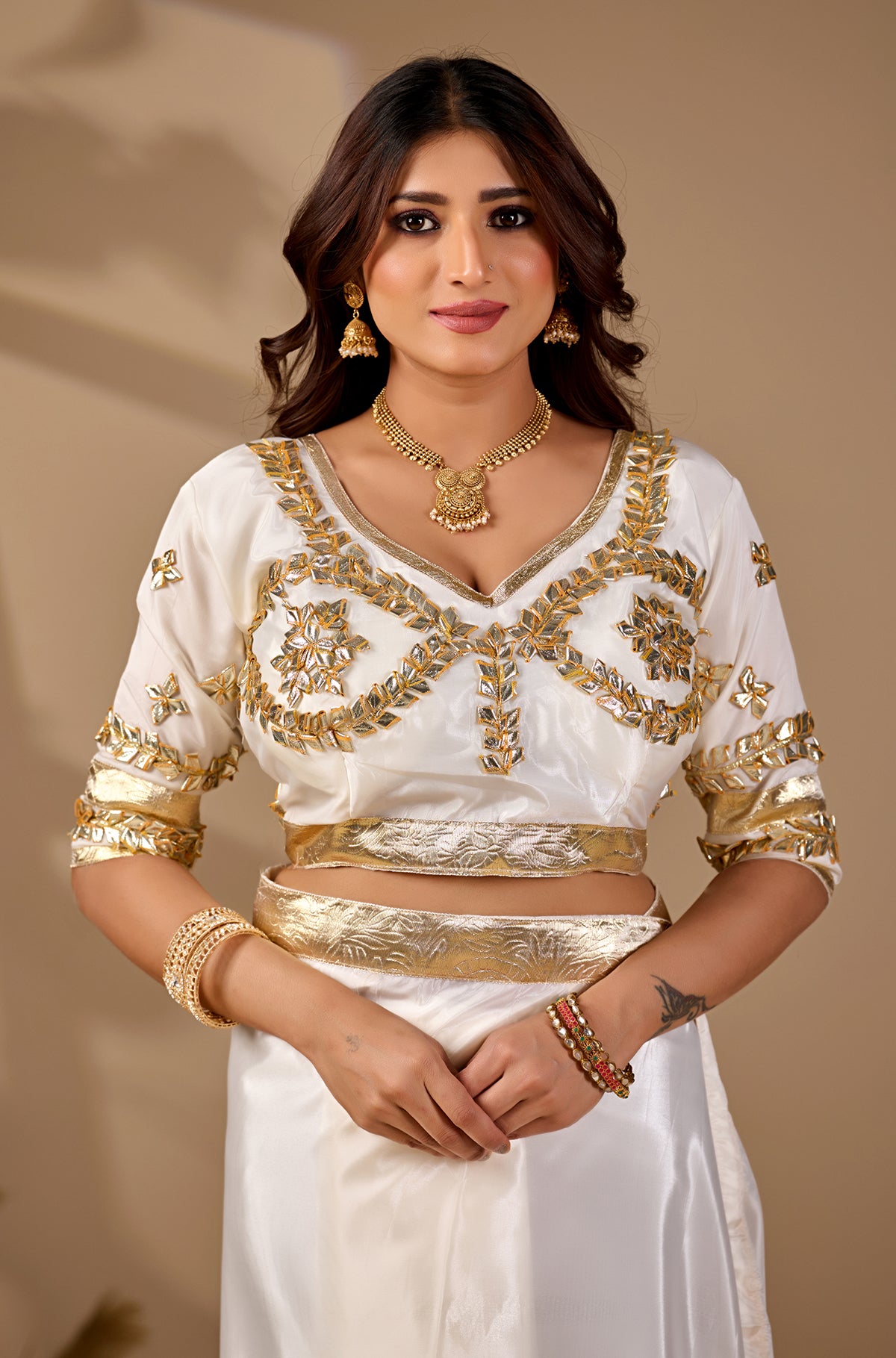 Buy Creapsilk Saree With Gotapatti Work KcPc