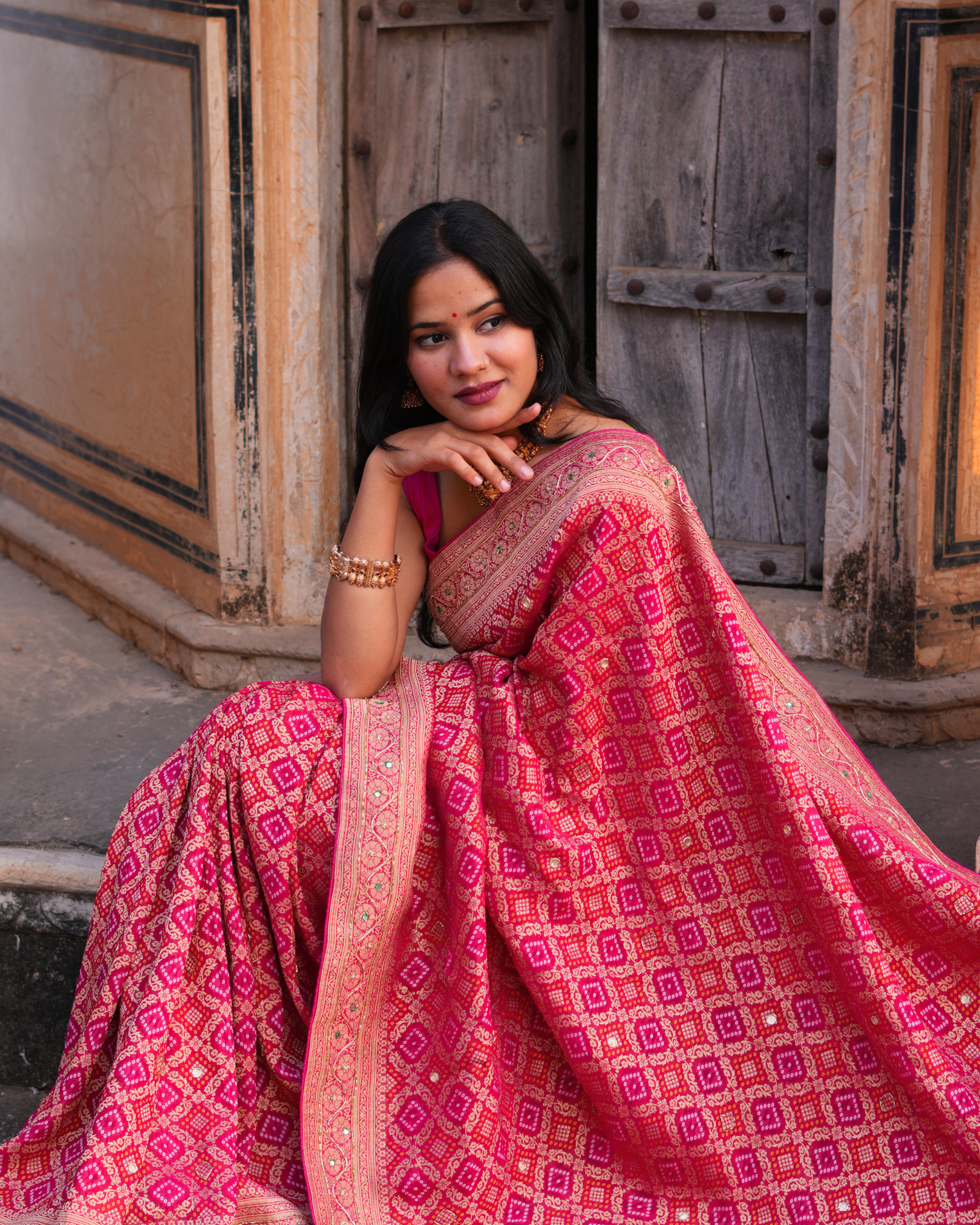 Buy Pure Gorgette Bandhani Style SareeKcPc