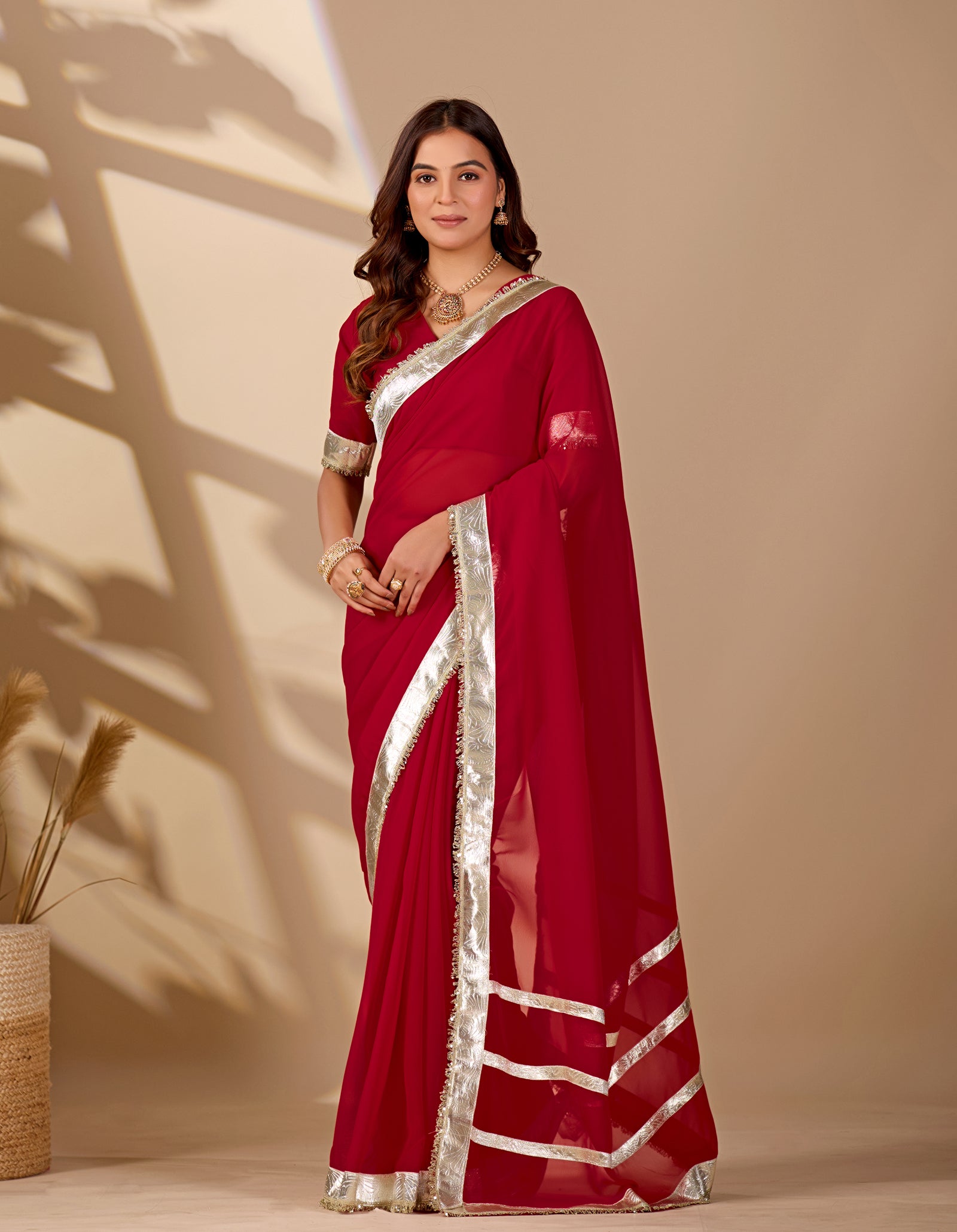 Buy New Stylish Georgette Saree with Rich Gota Border Work KcPc