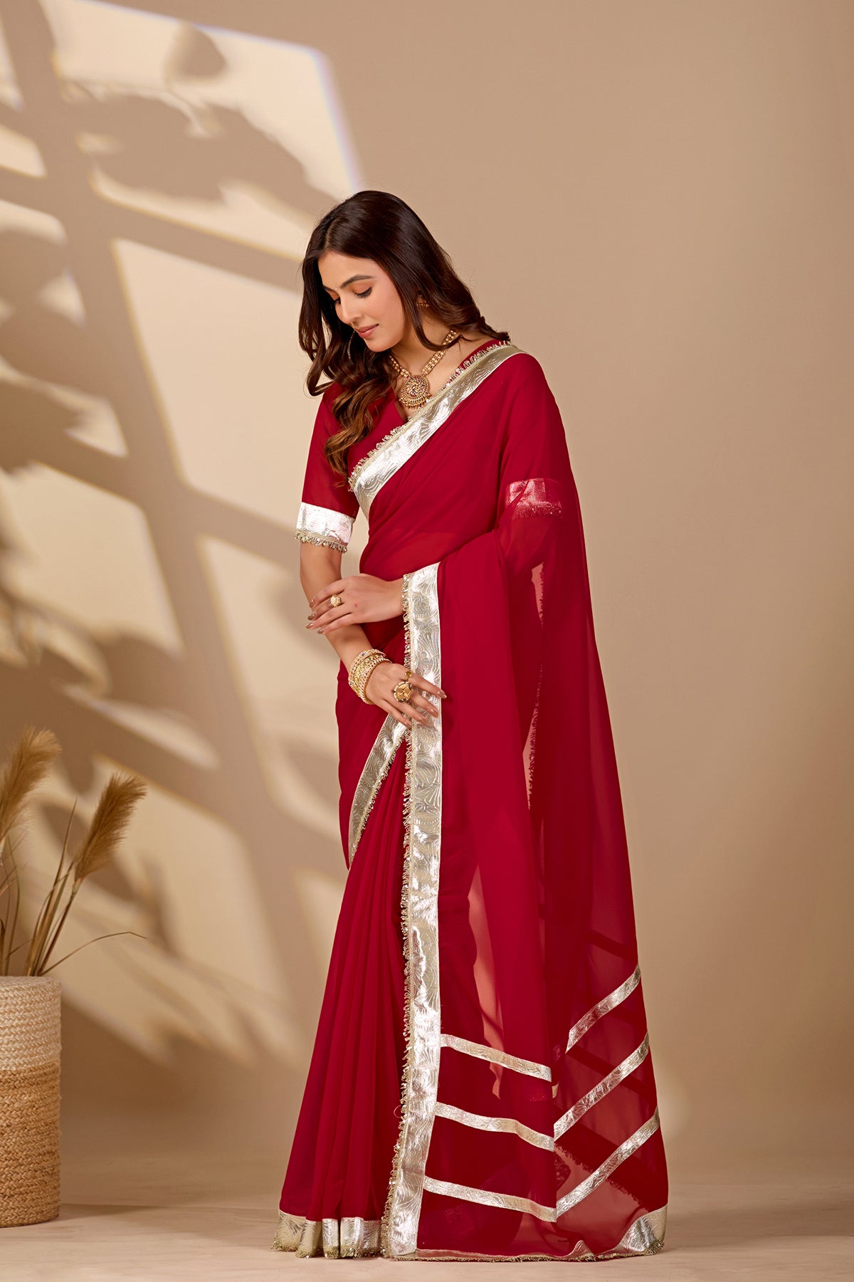 Buy New Stylish Georgette Saree with Rich Gota Border Work KcPc