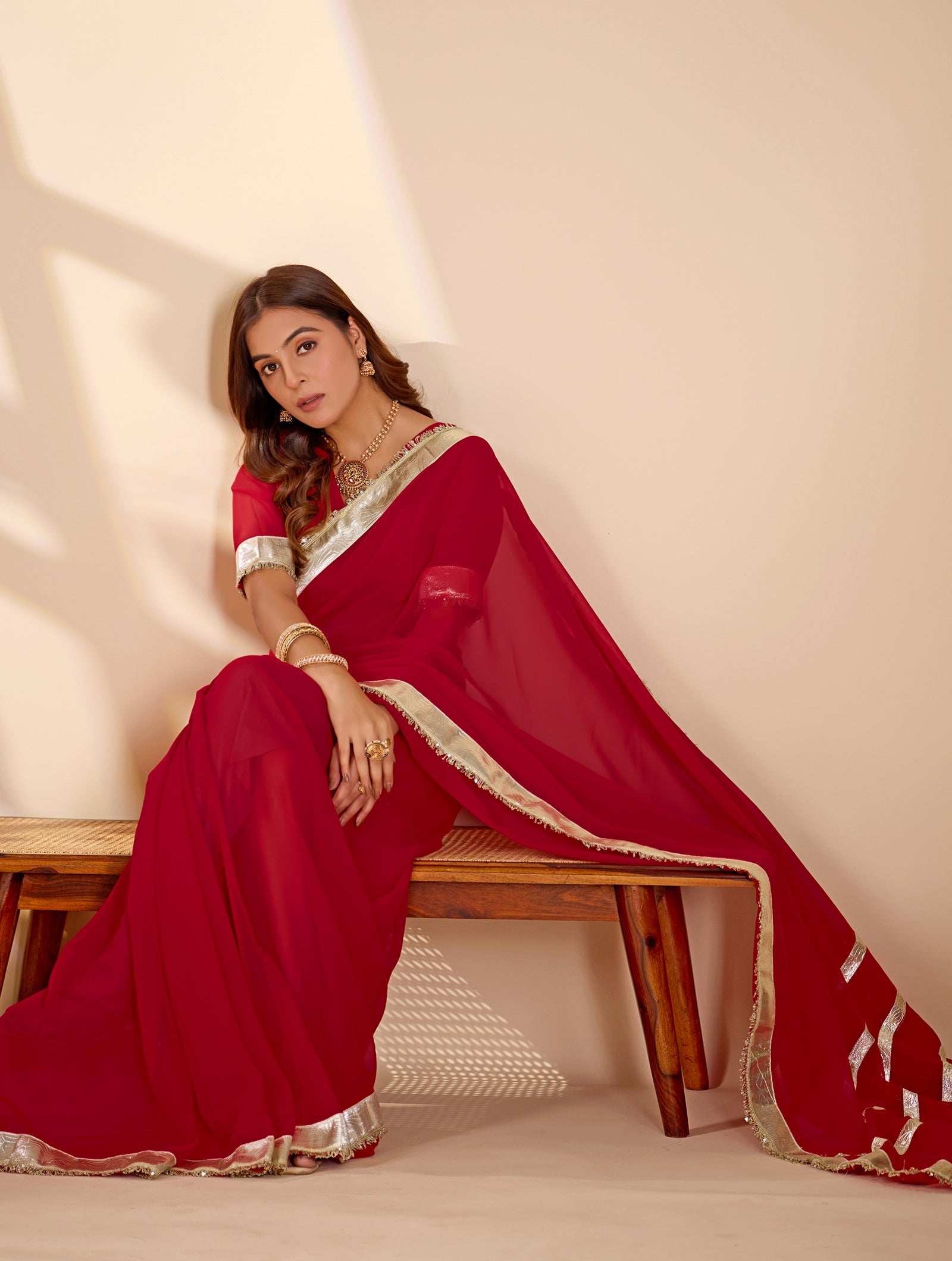 Buy New Stylish Georgette Saree with Rich Gota Border Work KcPc