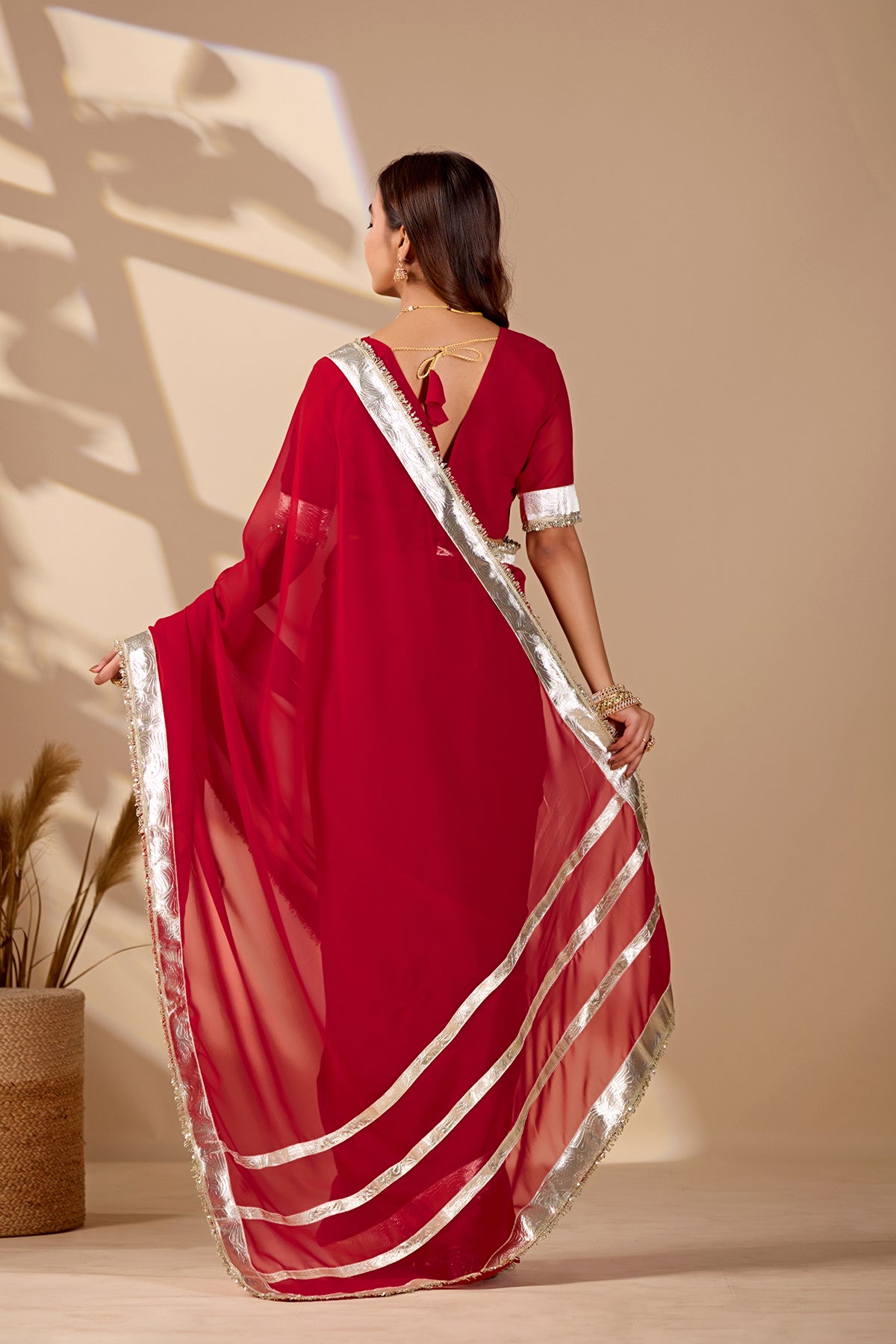 Buy New Stylish Georgette Saree with Rich Gota Border Work KcPc