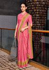 Silk Fabric Uniform Official Wear saree in peach colour under 1500