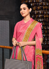 Silk Fabric Uniform Official Wear saree in peach colour under 1500