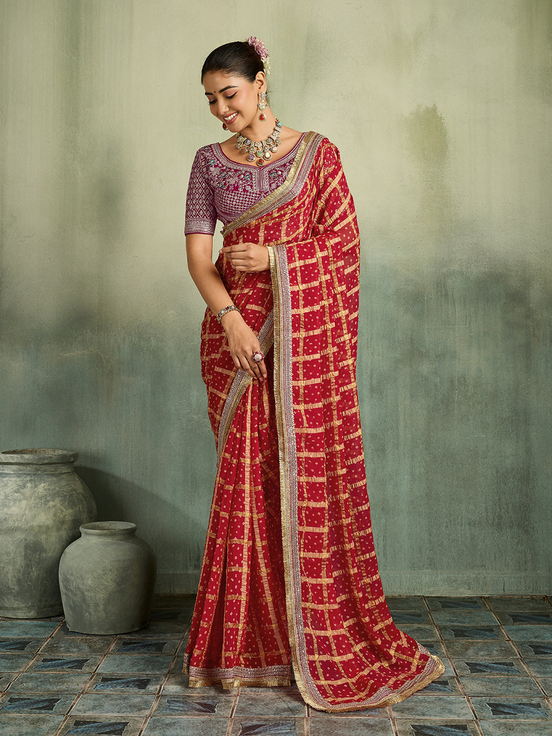 KcPc Royal Bandhani Style Georgette Saree for Celebrations BAL