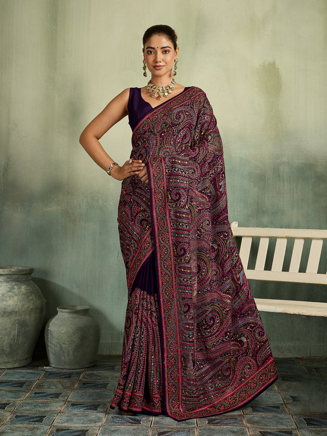 KcPc Premium Kashida Stone Work Sarees for WomenSHD