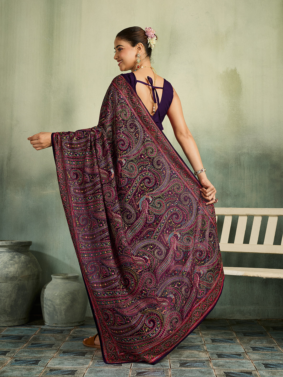 KcPc Premium Kashida Stone Work Sarees for WomenSHD