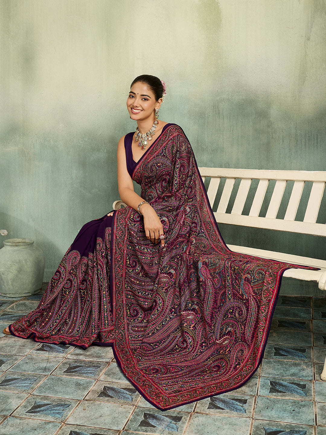 KcPc Premium Kashida Stone Work Sarees for WomenSHD