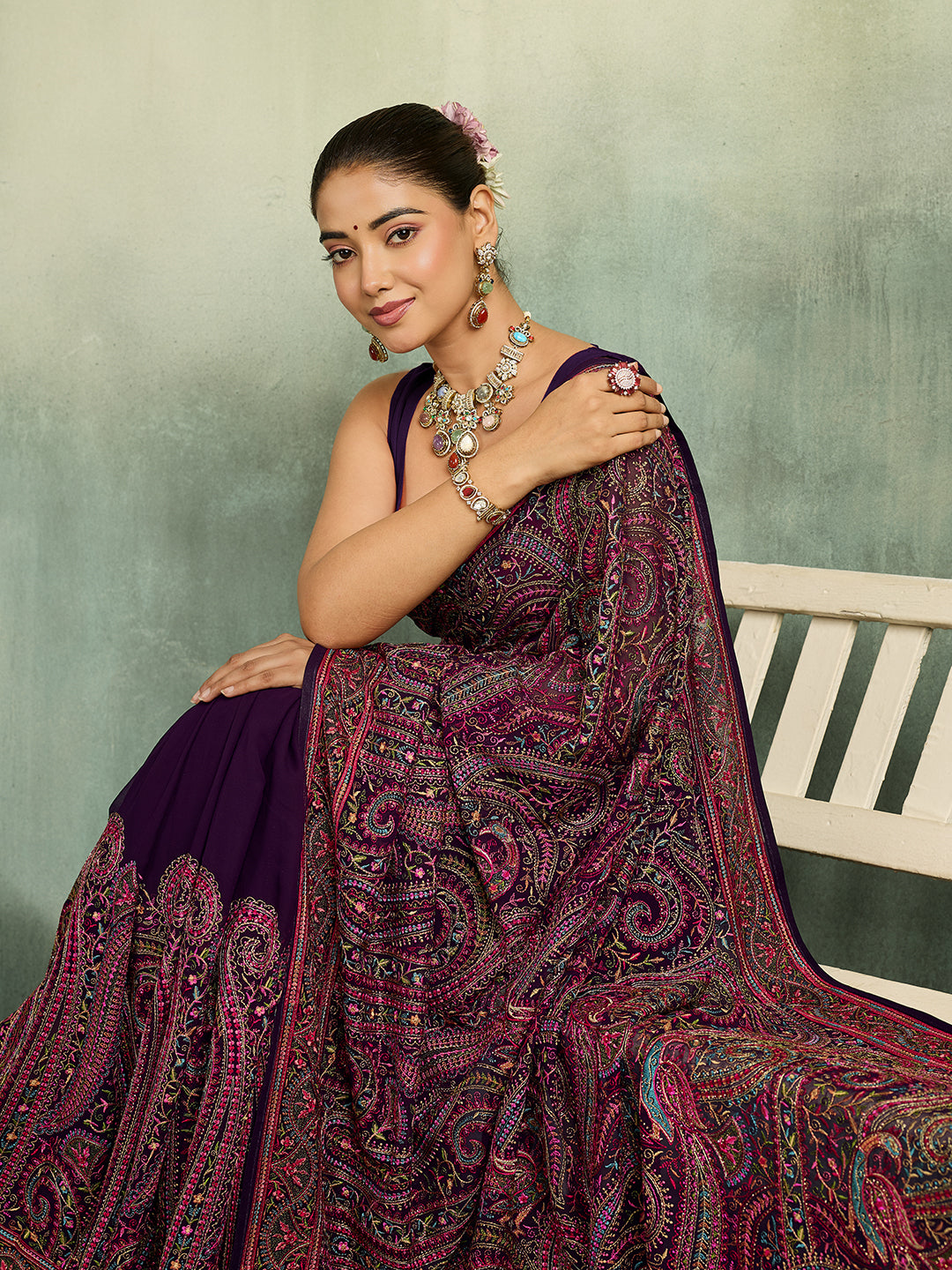 KcPc Premium Kashida Stone Work Sarees for WomenSHD