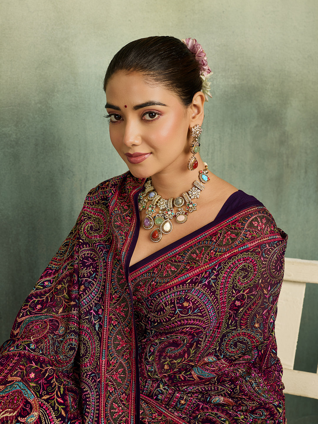 KcPc Premium Kashida Stone Work Sarees for WomenSHD