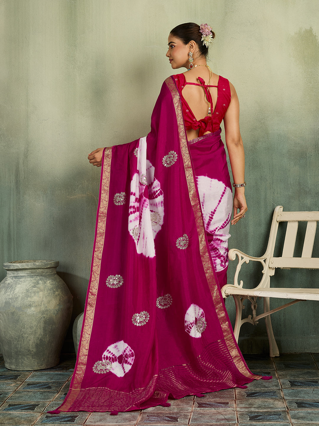 KcPc Premium Shibori Style Sarees with Aari Tari Work GAN