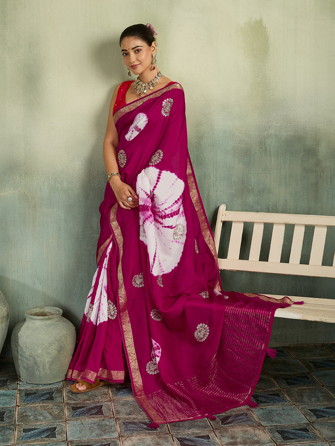 KcPc Premium Shibori Style Sarees with Aari Tari Work GAN