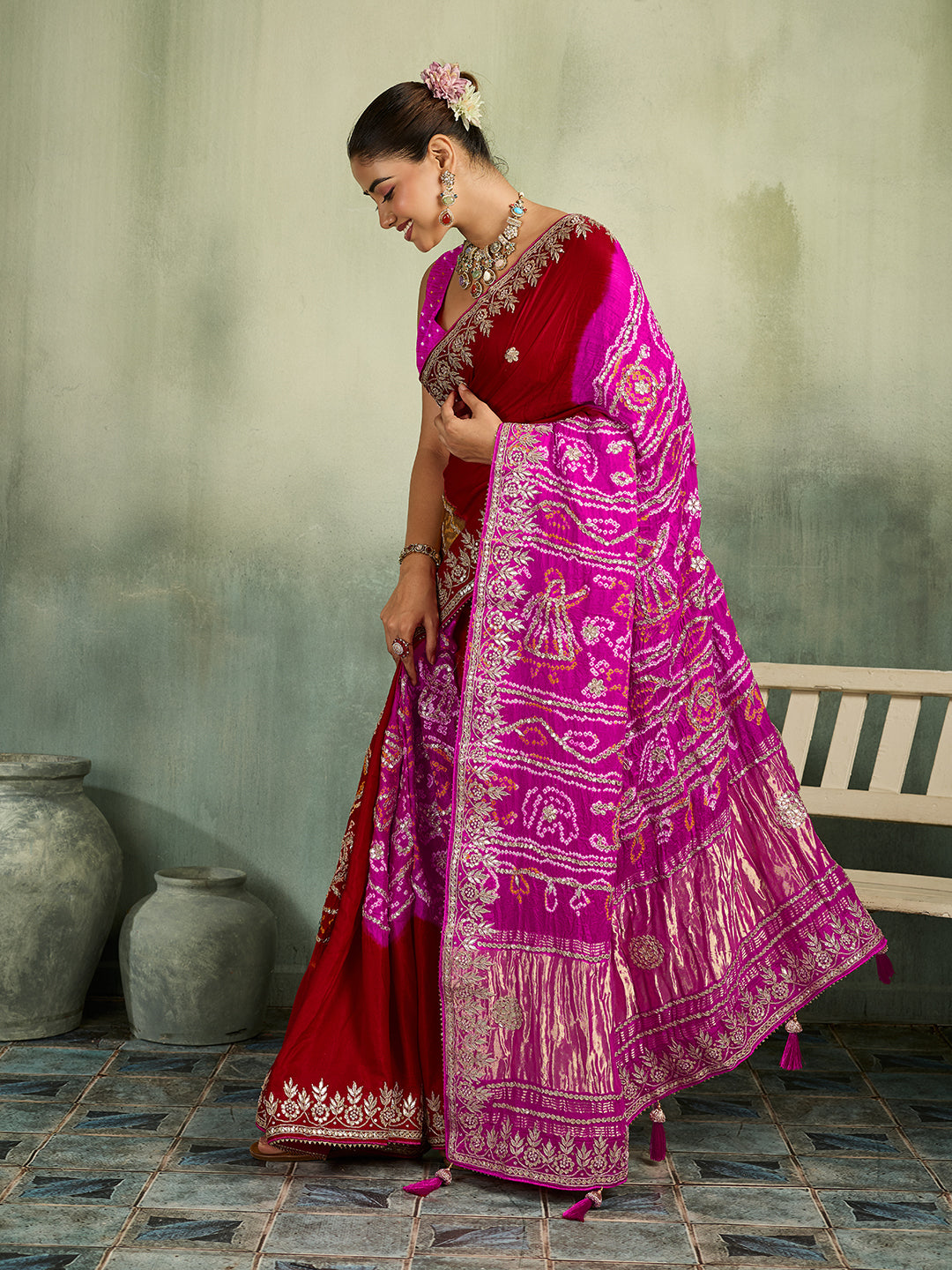KcPc Premium Bandhani Gaji Silk Saree with Elegant Gota PattiAMT