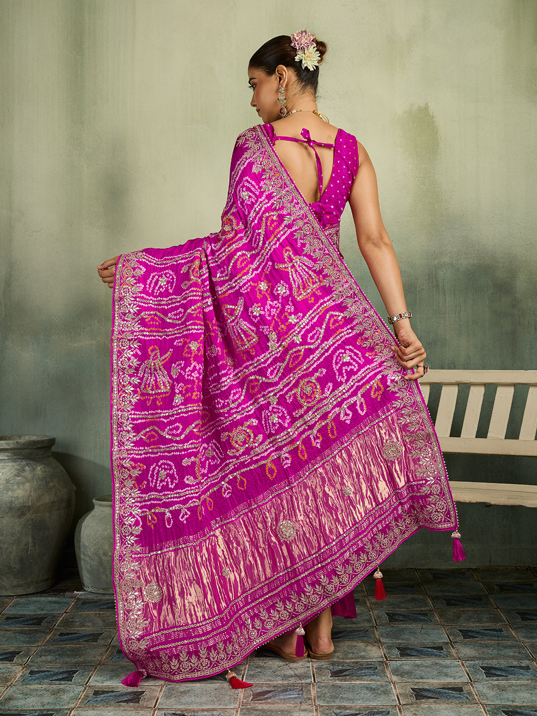 KcPc Premium Bandhani Gaji Silk Saree with Elegant Gota PattiAMT