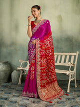 KcPc Designer Gaji Silk Bandhani Saree with Gota Patti AMT