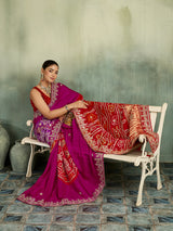 KcPc Designer Gaji Silk Bandhani Saree with Gota Patti AMT