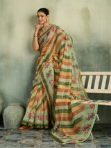 KcPc Premium Cotton Silk Leheriya Saree with Aari Tari Work Office Wear STL