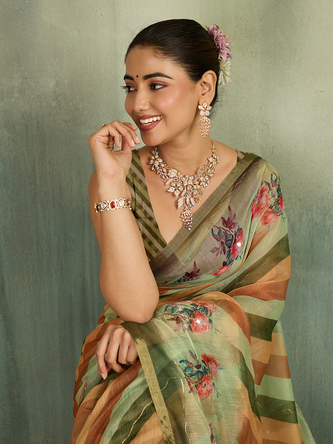KcPc Premium Cotton Silk Leheriya Saree with Aari Tari Work Office Wear STL