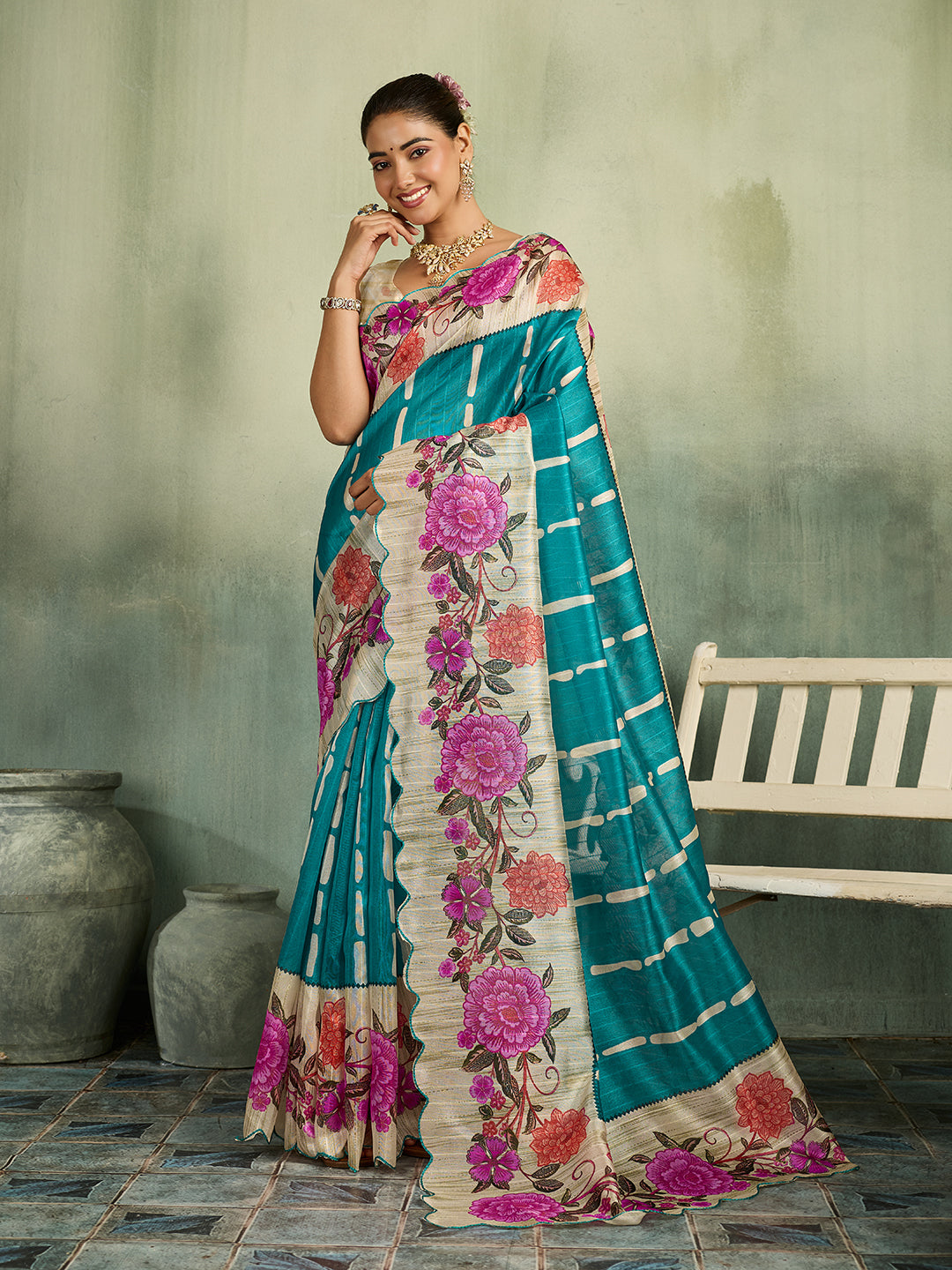KcPc Premium Tissue Silk Floral Print Saree for Festive & Traditional WearVJT