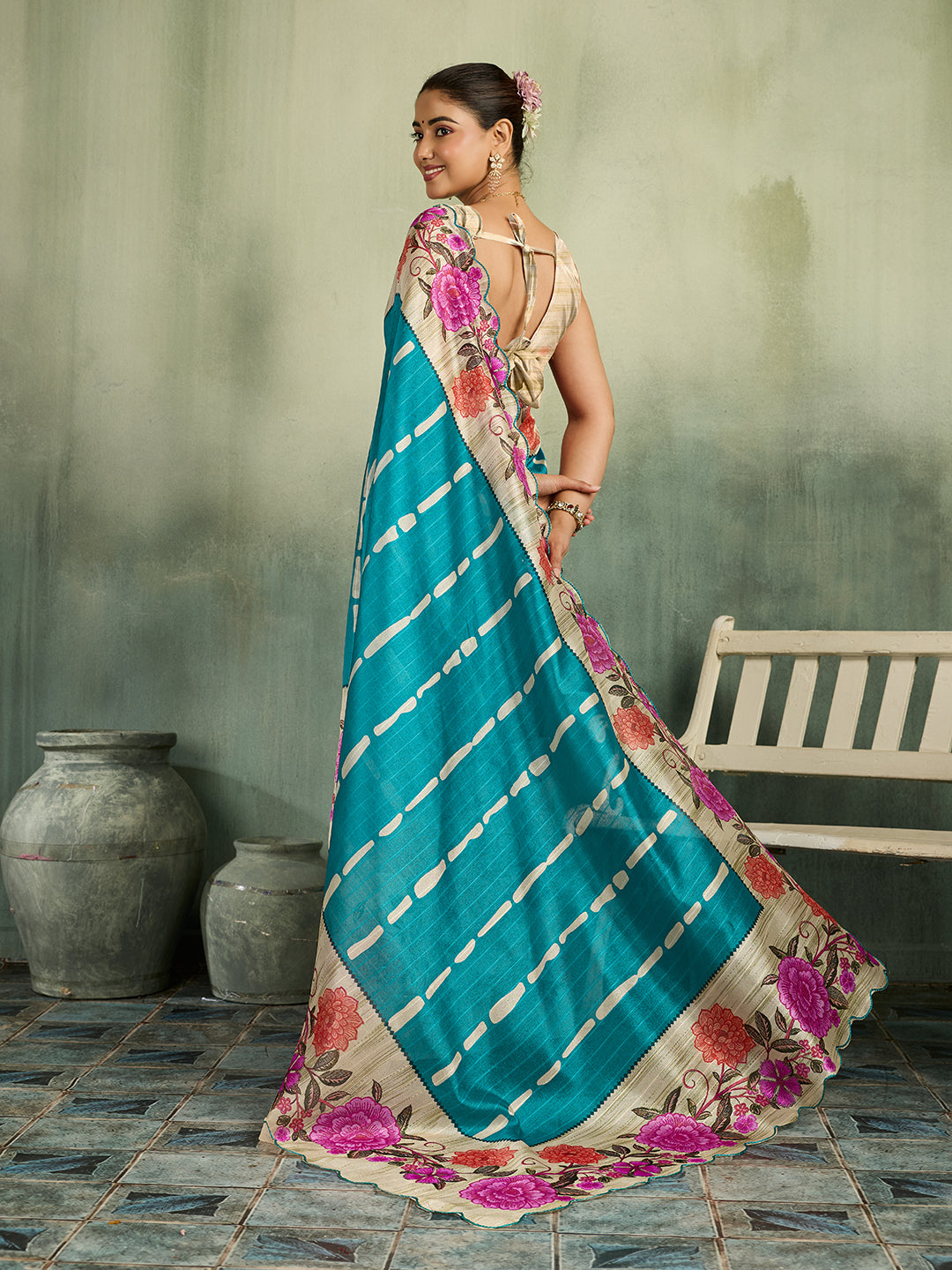 KcPc Premium Tissue Silk Floral Print Saree for Festive & Traditional WearVJT