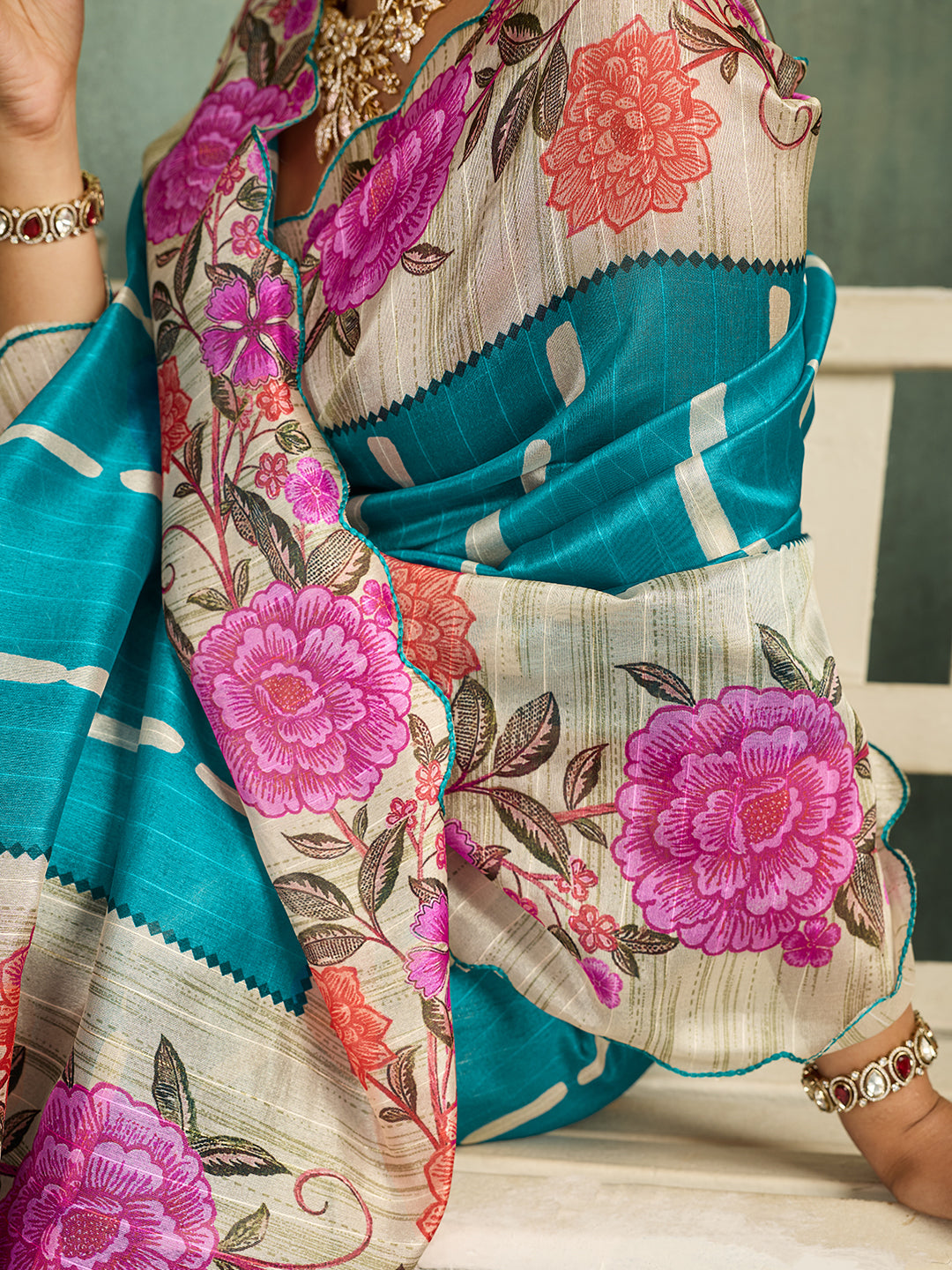 KcPc Premium Tissue Silk Floral Print Saree for Festive & Traditional WearVJT