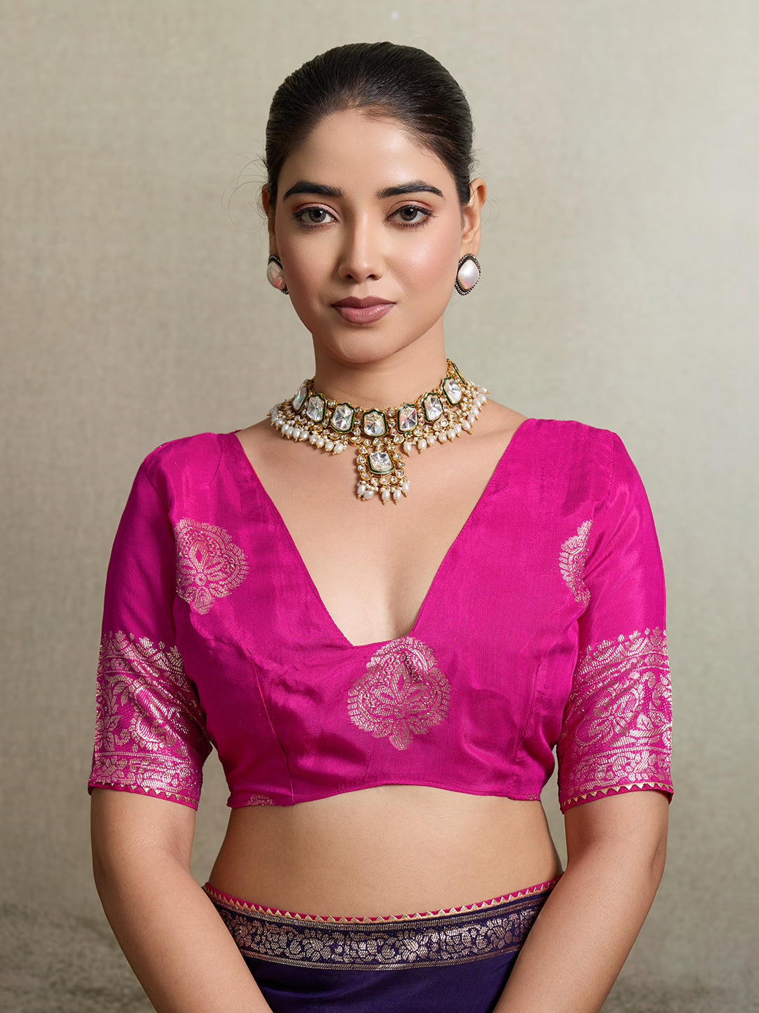 Purple and Pink Banarasi Woven Silk Saree for Party Wear