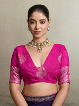 Purple and Pink Banarasi Woven Silk Saree for Party Wear