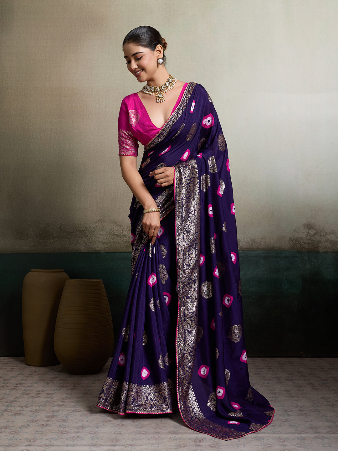 Party Wear Purple and Pink Banarasi Saree in Silk