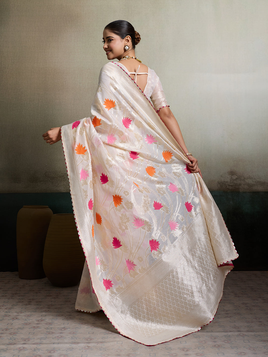 Kashmiri Silk saree under 1500 in beautiful white colour