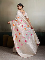Kashmiri Silk saree under 1500 in beautiful white colour