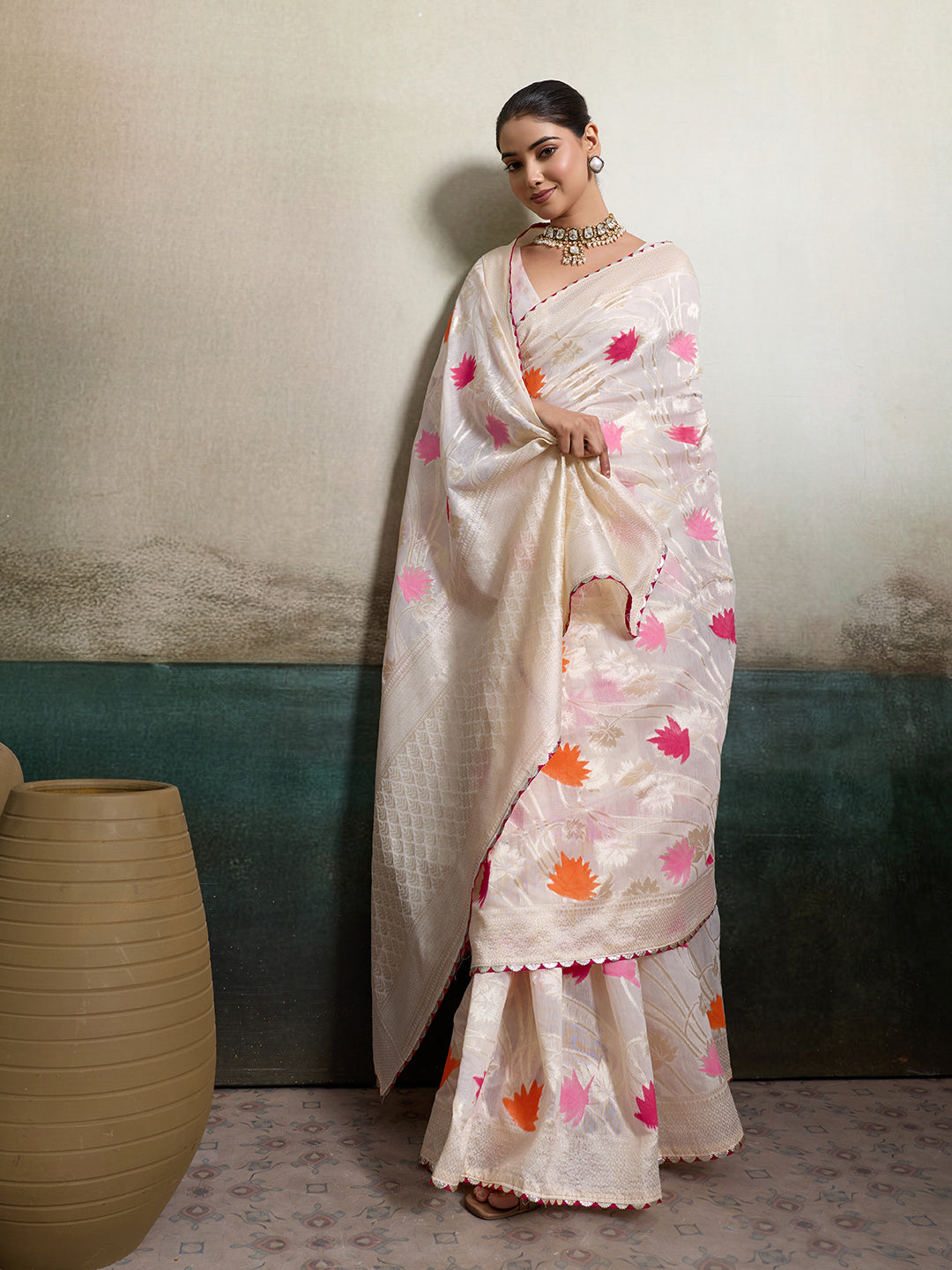 Kashmiri Silk saree under 1500 in beautiful white colour